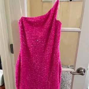 Elegant One Shoulder Pink Dress
